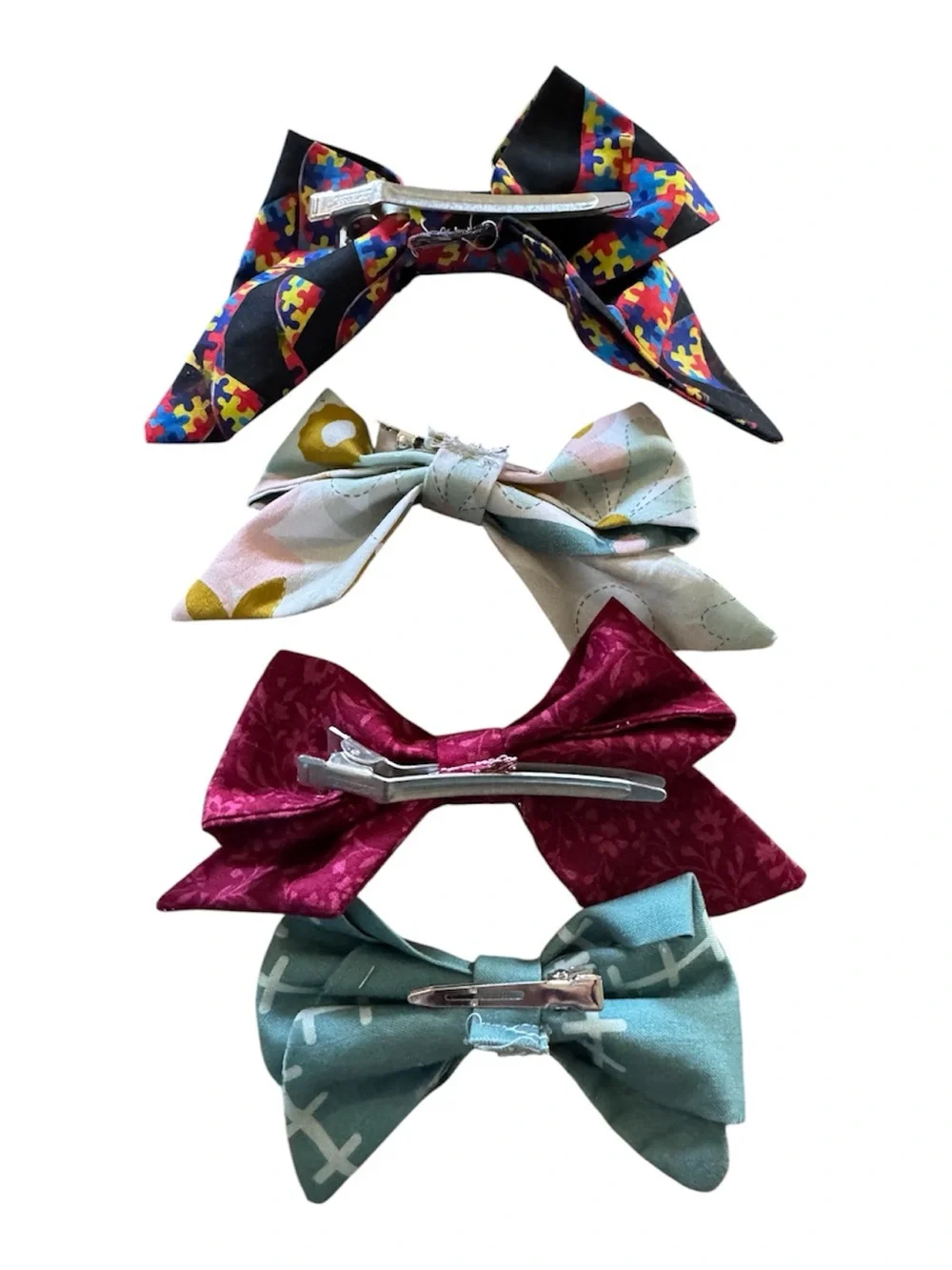 Handmade Kids Multi-Color Bow Hair Clips - Set of 4